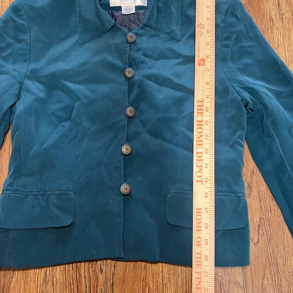 Vintage 90s Rena Rowan for Saville Petite Teal 100% Silk Blazer Jacket 8P Retro‎